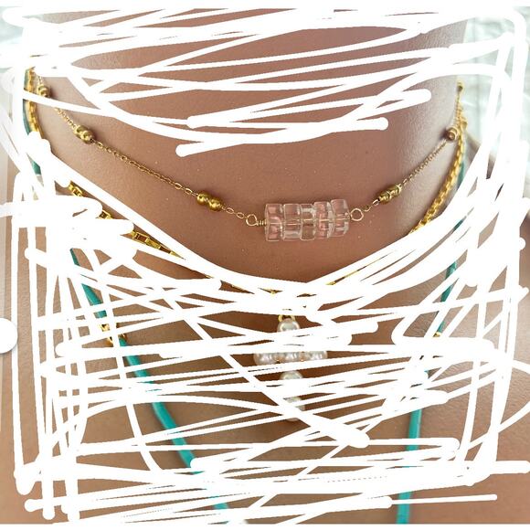 Adjustable choker gold plated clear quartz gem stone necklace boho beach jewelry - Picture 2 of 4